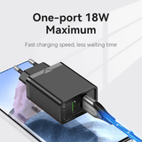 Vention 2-Port USB (A+A) Wall Charger 18W shown charging a device with fast speed and efficiency.