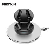 Prixton TWS158 ENC and ANC earbuds charging on a wireless dock for immersive audio experience.