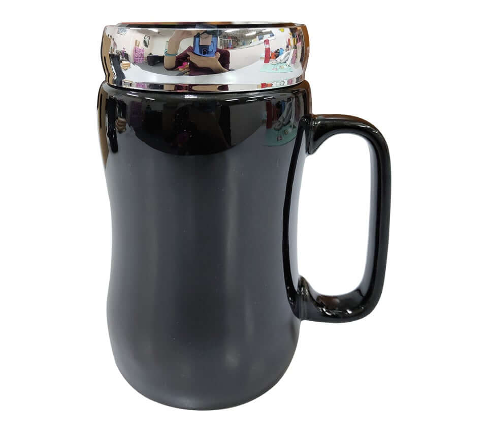 400ml Black Porcelain Mug with Silver Acrtlic Lid Executive Corporate Gifts Singapore
