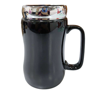 400ml Black Porcelain Mug with Silver Acrtlic Lid Executive Corporate Gifts Singapore