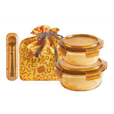 LocknLock Amber Glass Lunch Box 3pcs Set with Cutlery Corporate Gifts Singapore