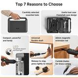 Xiaomi Mijia Tool Kit featuring essential tools, compact design, LED light, and useful clamshell case.