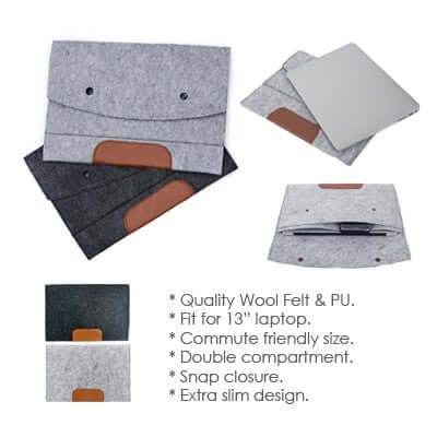 13'' Felt and PU Leather Ipad Tablet Sleeve Executive Corporate Gifts Singapore