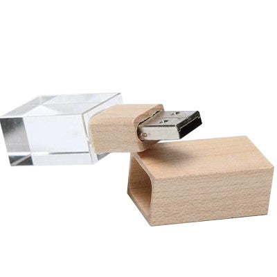 Wooden Crystal USB Drive with LED Light USB Executive Corporate Gifts Singapore