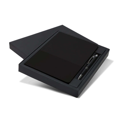 Harvard Notebook and Pen Gift Set presented in an elegant black box with a sleek pen.