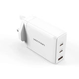 Vention 3-Port USB (C+C+A) GaN Charger (100W/65W/30W) UK-Plug