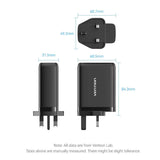 Vention 3-Port USB (C+C+A) GaN Charger (100W/65W/30W) UK-Plug