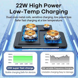 Remax Foldable Wireless Charger with 22W high power low-temp charging features and dual-core metal coils.