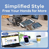 Remax Foldable Wireless Charger before and after image showcasing simplified cable management for easier device access.