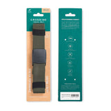 Crossing Travel Belt With Clip Buckle packaging showcasing its stretch performance and durable design.