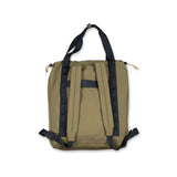 Crossing Jack Drawstring Totepack with dual carry options and hidden backpack straps in olive green.