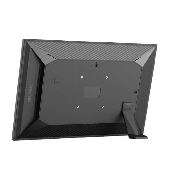 Back view of Prixton Prado XL 15.6" Wifi Digital Photo Frame with stand, showcasing its sleek design.