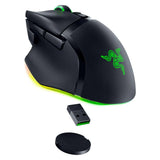 Razer Basilisk V3 Pro Wireless Gaming Mouse with USB dongle and charging dock for gamers.