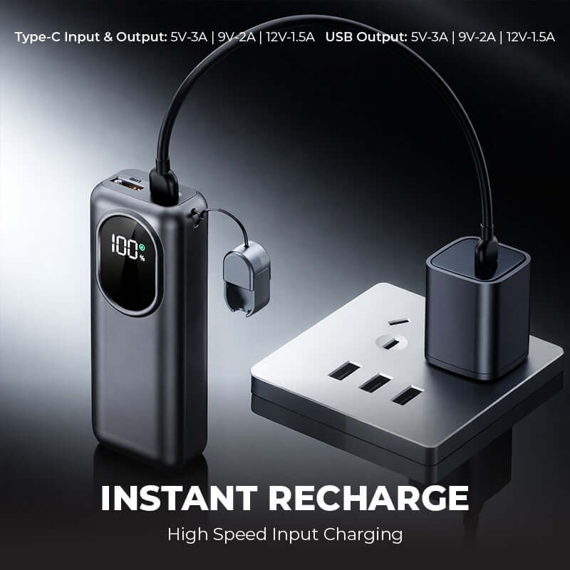 Quickpower World Mini Powerbank With LED Torch Light 10000MAH showcasing instant recharge feature.