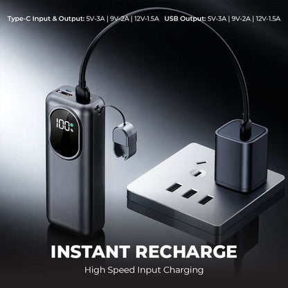 Quickpower World Mini Powerbank With LED Torch Light 10000MAH showcasing instant recharge feature.