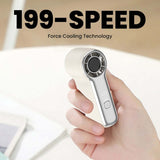 Typhoon Wind Mini Fan with 199 Speed in hand showcasing Force Cooling Technology