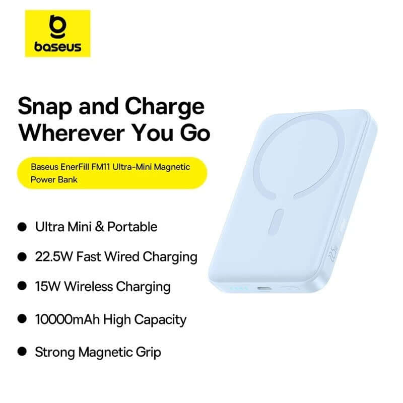 Baseus CCC Certified EnerFill FM11 Magnetic Power Bank 10000mAh 22.5W Fast Charging with ultra mini design.