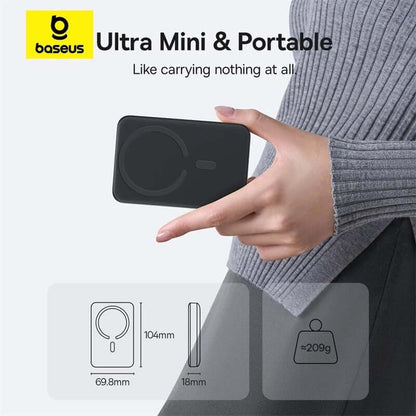 Baseus CCC Certified EnerFill FM11 Magnetic Power Bank 10000mAh 22.5W Fast Charging in hand for portable use.
