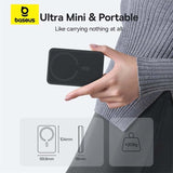 Baseus CCC Certified EnerFill FM11 Magnetic Power Bank 10000mAh 22.5W Fast Charging in hand for portable use.