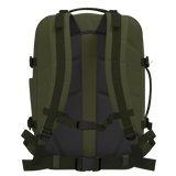 Cabinzero Military Cabin Bag With Luggage Trackers 44L featuring a sturdy back design and adjustable straps.