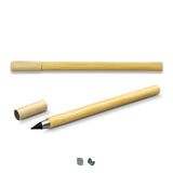 Infinity Inkless Bamboo Pen with kraft paper cap, designed for eco-friendly writing and up to 5000m distance.