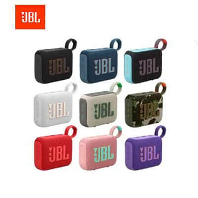 JBL Go 4 portable speakers shown in several colours