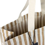 Keepsake Beach Tote Bag interior with herringbone stripe pattern and branded hangtag.