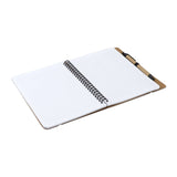 Kraft Notebook with Notes and Flags opened to lined pages, featuring wire binding and a kraft cardboard cover.