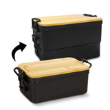 Luncheon Expandable Lunch Box showing expandable and compact features with a bamboo lid.