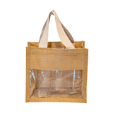 Laminated Jute Bag With Window featuring high-quality jute, transparent window, and 30cm handle for easy carrying.