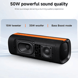 Xiaomi Sound Party Speaker highlighting 50W powerful sound quality with 15W tweeter and 35W woofer.