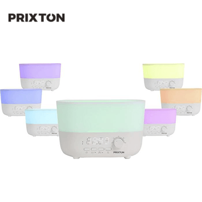 Prixton Connected 4-in-1 Aroma Humidifier featuring colorful light options and multifunction controls.