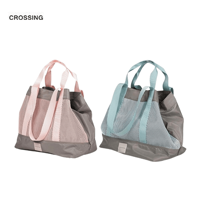 Crossing Meg Dual Carry Mesh Tote Bag in pink and blue with dual handles, perfect for corporate gifts.