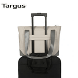 Targus Avila 15-16” Tote Bag on top of a suitcase, showcasing its stylish and functional design.