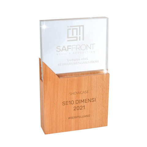 Rectangular Crystal Award with Wooden Stand