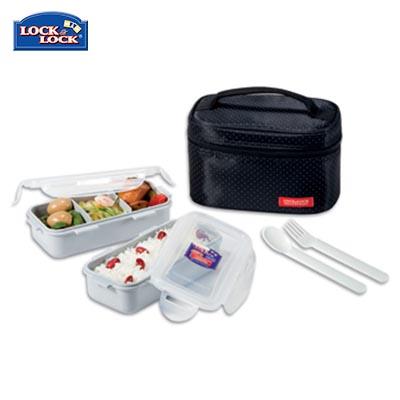 Lock & Lock 2-tier BPA Free Lunch Box with Cutlery | Executive Door Gifts