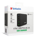 Verbatim 4 Port 100W PD & QC 3.0 USB Charger (AC Power Cord)