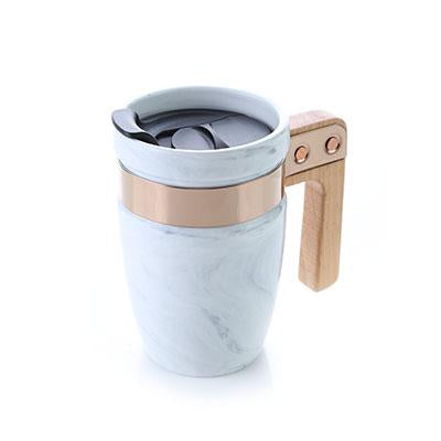 Marble Ceramic Mug with SS Rim and Wooden Handle | Executive Door Gifts