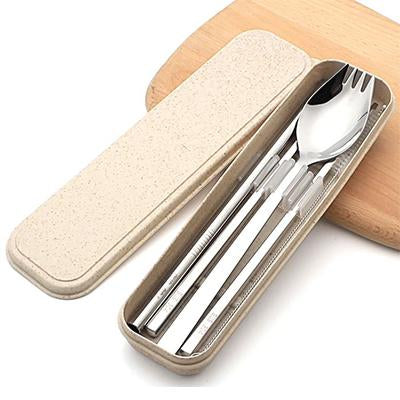 Eco Friendly Stainless Steel Travel Cutlery Spork and Straw Set | Executive Door Gifts